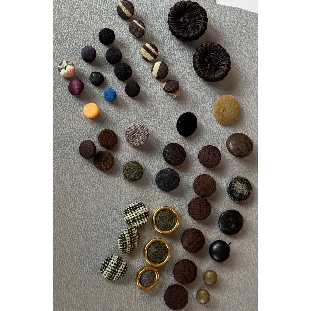 Vintage Fabric Covered Button Lot 1930s–50s Wool Tweed Satin & Thread Wrapped - Picture 1 of 16